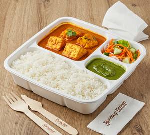 Pure Jain Paneer Chawal Combo (Plain Rice, Paneer Curry, Green Chutney & Salad)