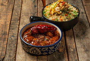 Chicken & Egg Fried Rice With Chicken Manchurian