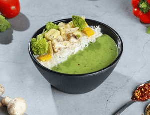 Saute Vegetable Rice Bowl In Pesto Sauce