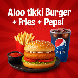 Aloo Tikki Burger + Fries + Pepsi