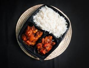 Steamed Rice with Aloo Tamatar Bhaji