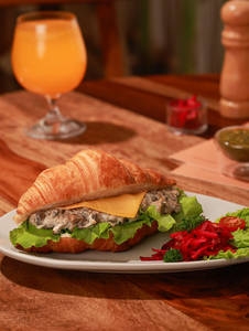 Mushroom & Cheese Croissant Sandwich