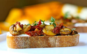 Mushroom Sunried Tomato Olive Bruschetta
