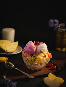 Fruit Salad With Double Ice Cream