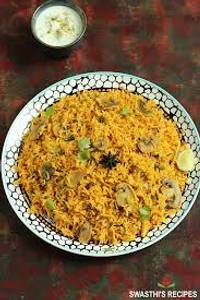 Mushroom Biryani Served With Raita