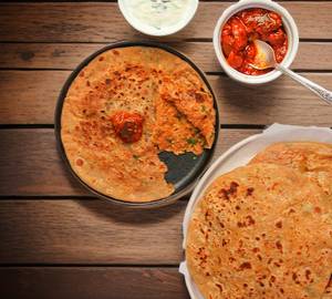 2 aloo stuffed paratha with pickle