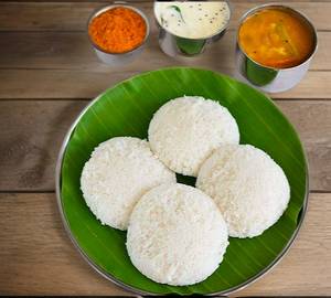 Idli (5 Nos)Served with Sambhar + Two Chutney
