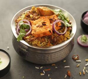Special Paneer Tikka Dum Biryani With Raita