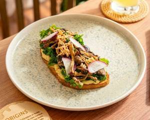 Cheesy Scrambled Tofu, Kale & Mushroom On Sourdough