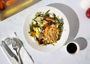 Poached pear and goat cheese salad