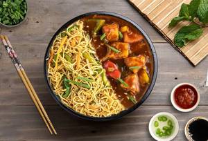 Veg Hakka Noodles + Chilly Paneer Gravy Bowl