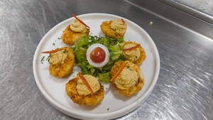 Cajun style fried Devilled Eggs