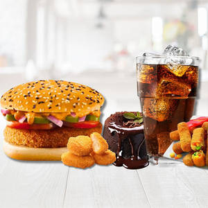 Burger + 3 Chesy Nggets + 2 Vegie Strips + Chocolava + Cdrink