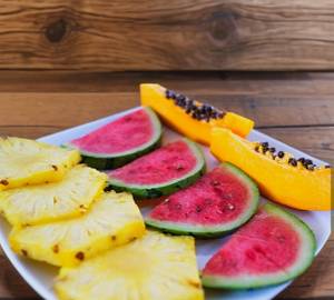 Cut Pieces Papaya, Water Melon, Pine Apple