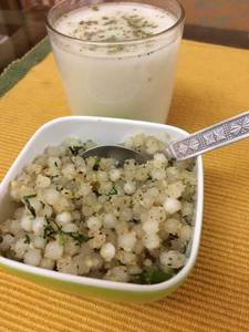 Sabudana khichdi with sweet Lassi