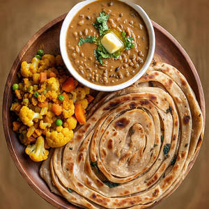 Dal Makhani+ Mix Veg+ Roti| Laccha Paratha| Naan Thali Meal For 1