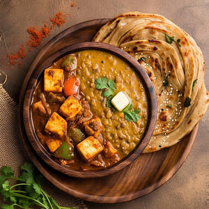 Kadhai Paneer+ Dal Makhani+ Roti| Laccha Paratha| Naan Thali Meal For1