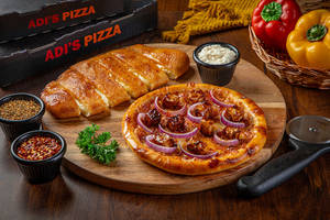 BBQ Chicken And Onion Pizza (r) + Chicken Stuff Garlic Bread