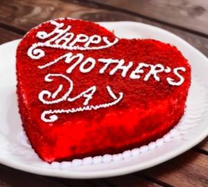 Happy Mother's Day Eggless  Red Velvet Heart Shape Cake