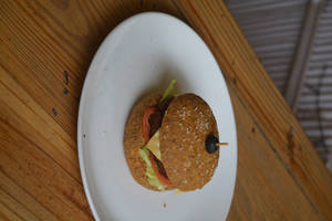 Home-made Gluten-free Vegan Falafel Avocado Burger
