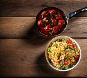 Veg fried rice with manchurian curry