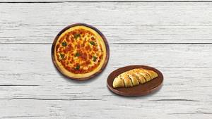 Margherita Pizza + Stuffed Veg And Cheese Garlic Bread