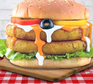 Crispy Veg Double Patty Burger With Chicken Double Patty Burger