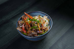 Stir Fried Beef Tenderloin And Bell Pepper Rice Bowl