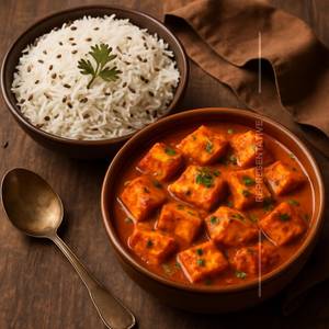 Plain Rice and Paneer Tikka Masala