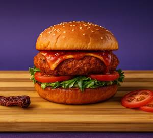 Jain Schezwan Cheese Paneer Corn Burger