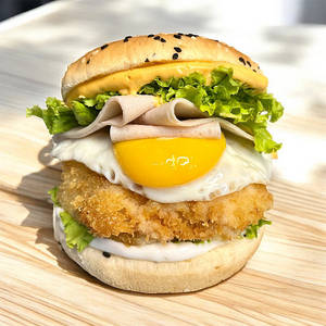 Fried Egg Crispy Chicken Rock Ham Burger