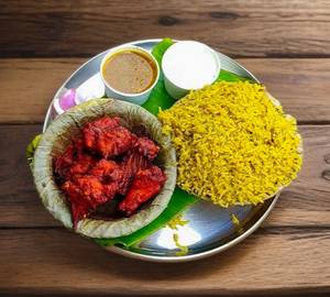 Chicken biryani Rice with kebab