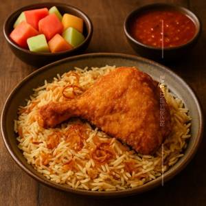 Mandi rice + 1 pcs fried chicken + cut fruits                  