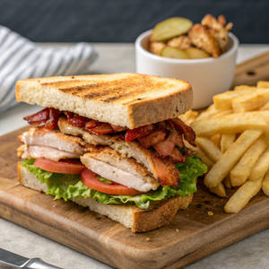 Giant Club Sandwich With House Fries Non-veg
