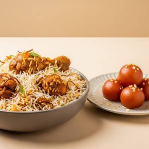 Hyderabad Style Chicken Dum Biryani [Half]+Gulab Jamun [1 Piece]