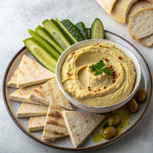 Yum Hummus With Pita Bread & Pickle