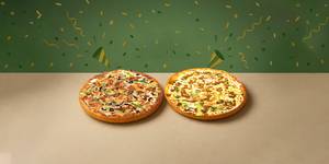 Spicy Schezwan Chicken Pizza (P) + Spicy Chicken Keema Pizza (P)