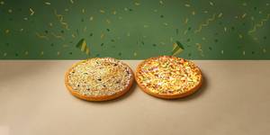 Double Cheese Margherita Pizza (P) + Spicy Veg Feast Pizza (P)