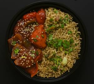 Bowl of Veg Fried Rice with Veg Manchurian