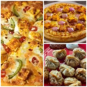 Veg Paneer Pizza [8 Inches] + Paneer Cheese Pizza [8 Inches] + Fry Veg Momos [6 Pieces]