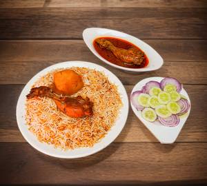 Chicken biryani with chicken chaap