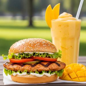 CHICKEN BURGER + MANGO SHAKE