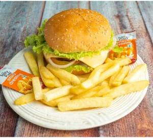 Aloo Patty burger with French fries