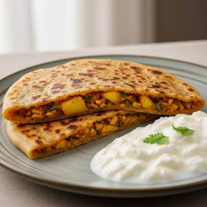Aloo Paratha With Curd                                   