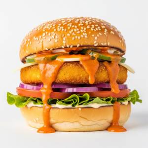 Paneer Crunch Burger with sauce                                   