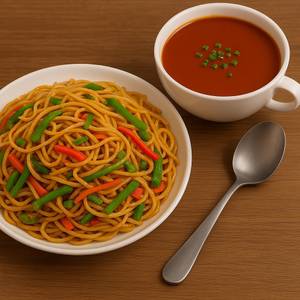 Veg Hakka Noodles+tomato soup                           
