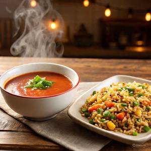 Veg fried rice + tomato soup                  