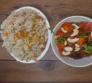 Chicken rice + dragon chicken