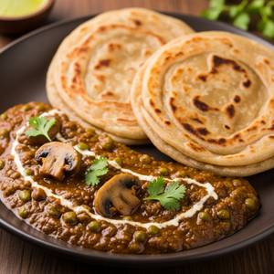 Matar Mushroom With 2 Baby Laccha Paratha