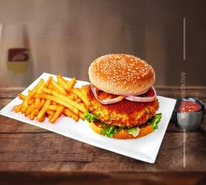 Schezwan veg. cheese burger
